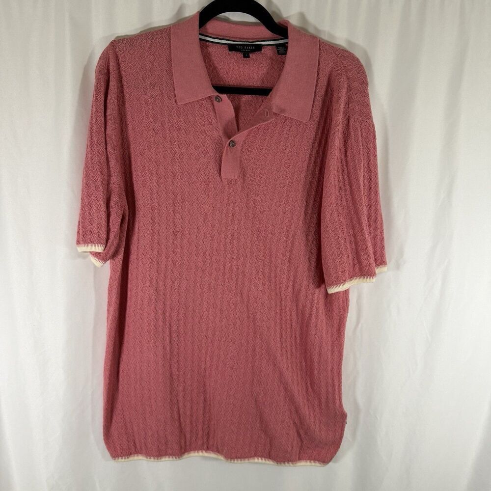 Ted Baker Polo Shirt Men's 4 Coral Pink Short Sleeve Lightweight Breathable